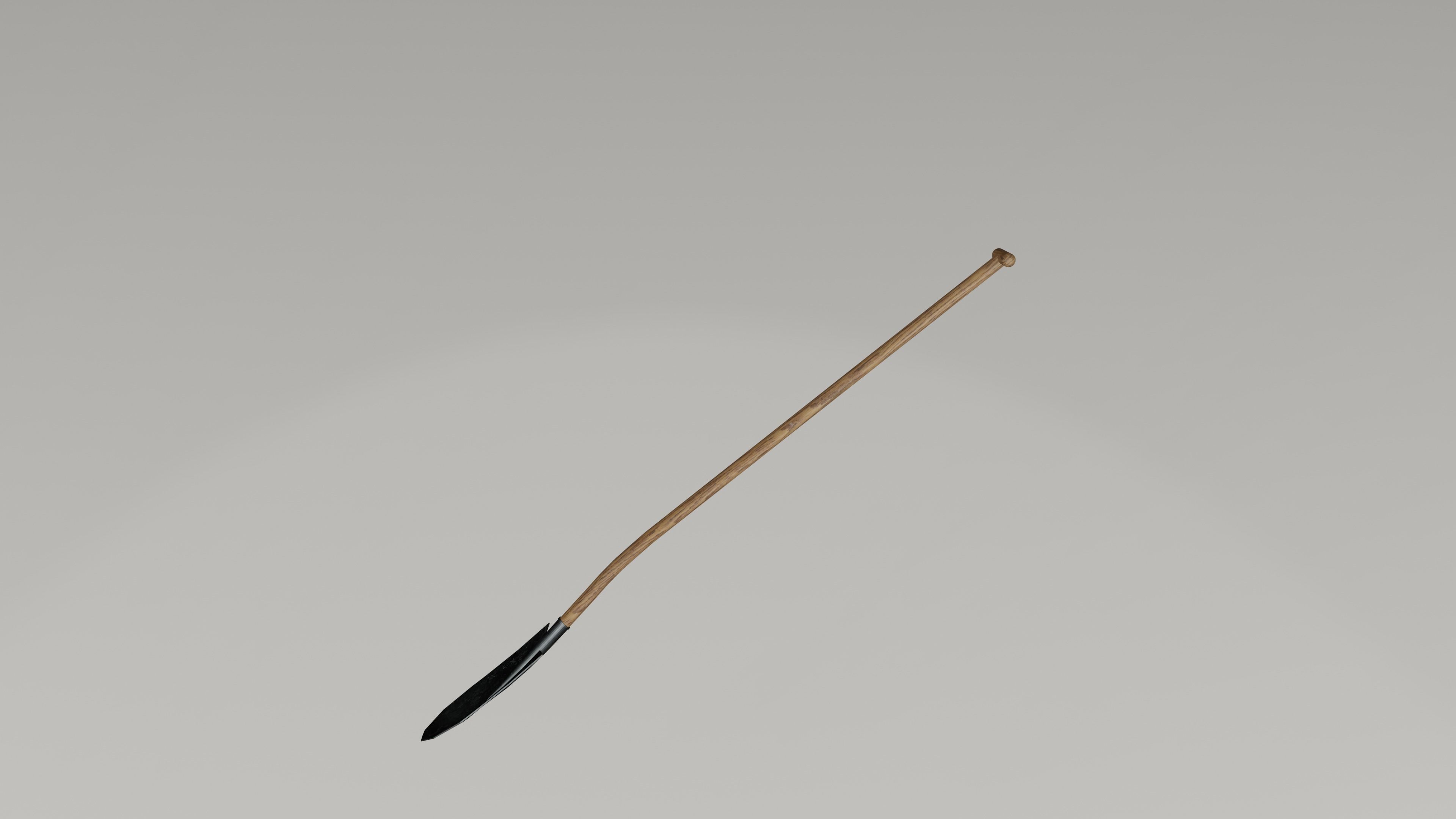 Shovel  large big made of wood and iron steel metal Low-poly 3D model_3
