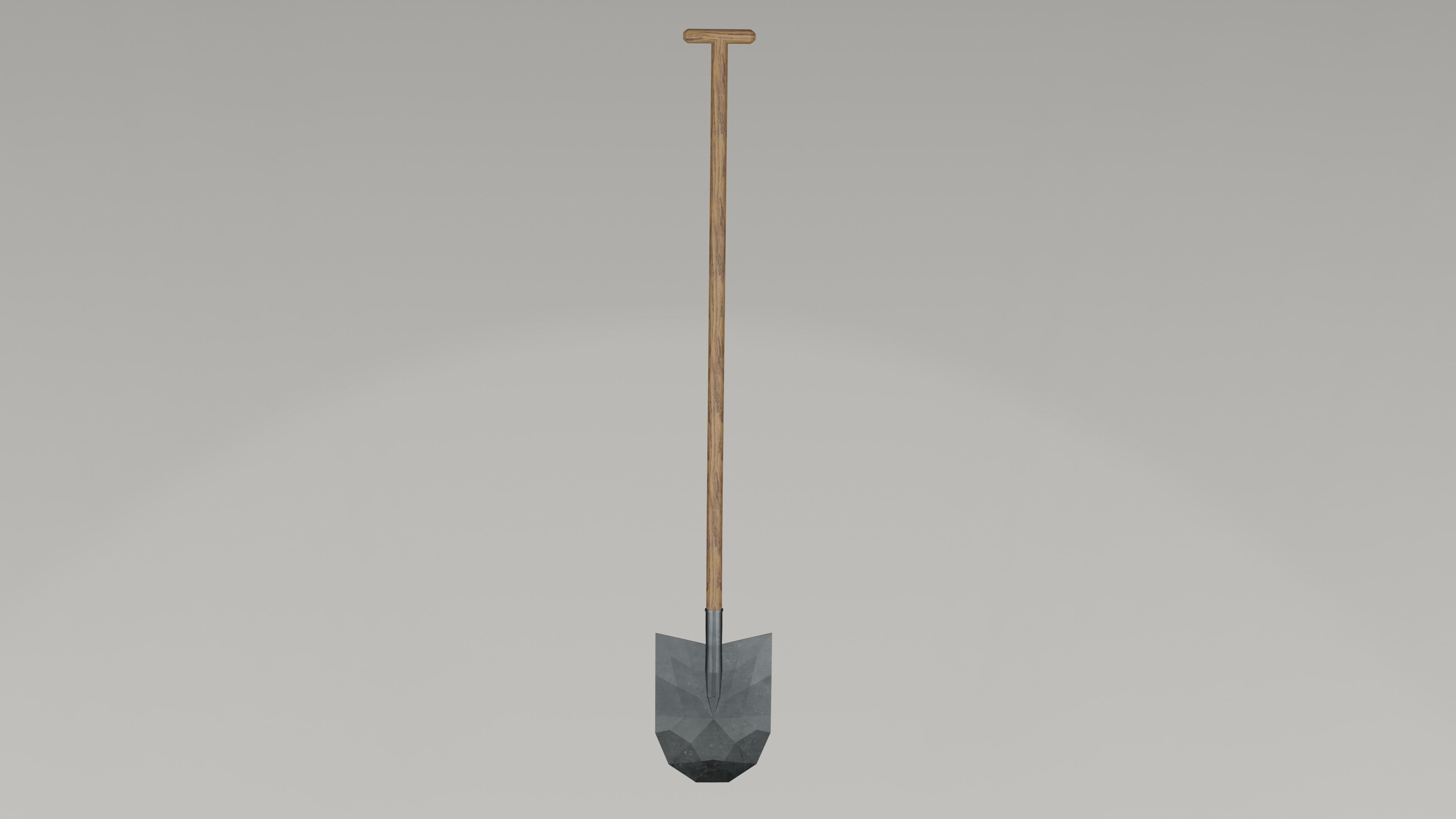Shovel  large big made of wood and iron steel metal Low-poly 3D model_2