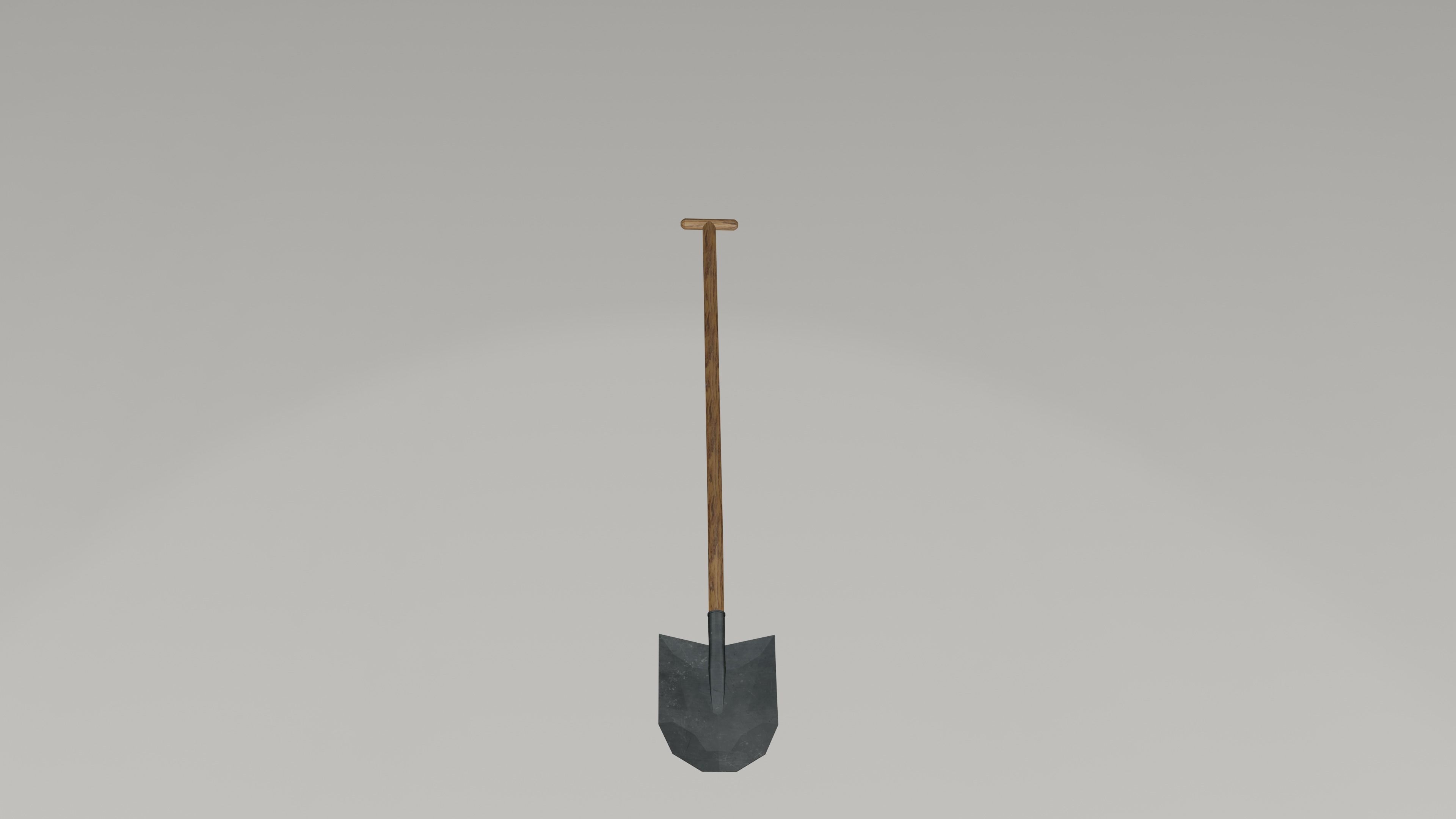 Shovel  large big made of wood and iron steel metal Low-poly 3D model_4