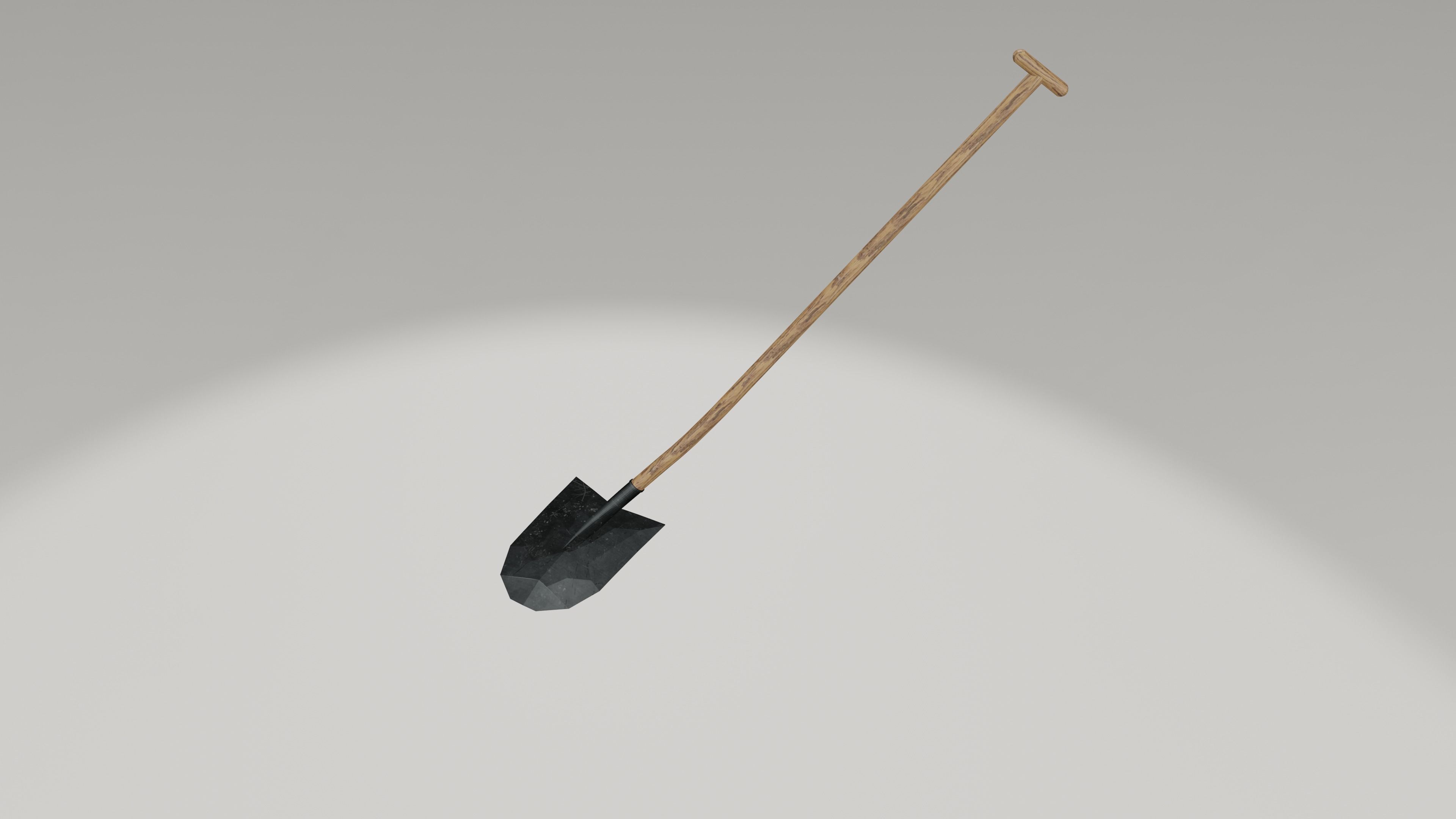 Shovel  large big made of wood and iron steel metal Low-poly 3D model_1