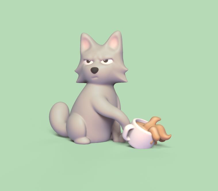 Cat Knocking over a Cup 3D print model_1