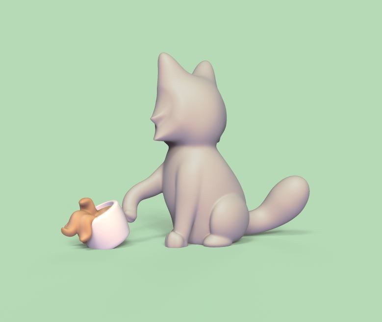 Cat Knocking over a Cup 3D print model_2