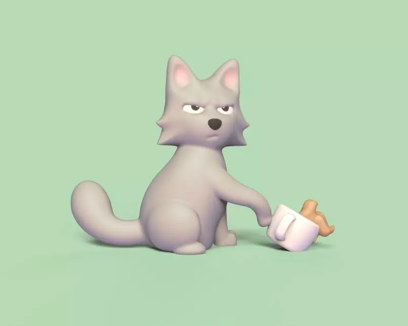 Cat Knocking over a Cup 3D print model_0