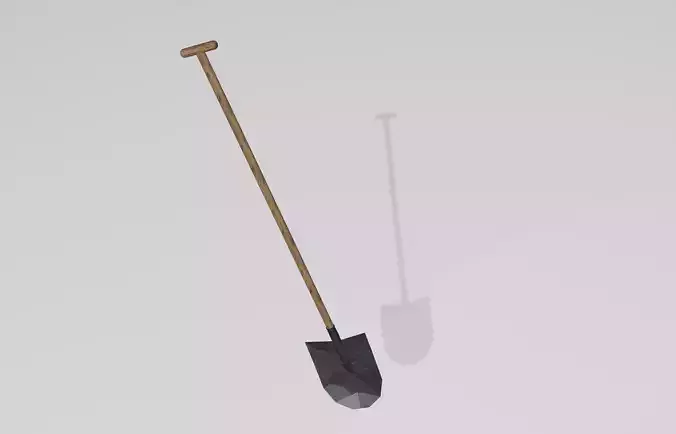 Shovel straight basic large made of wood and steel iron metal Low-poly 3D model