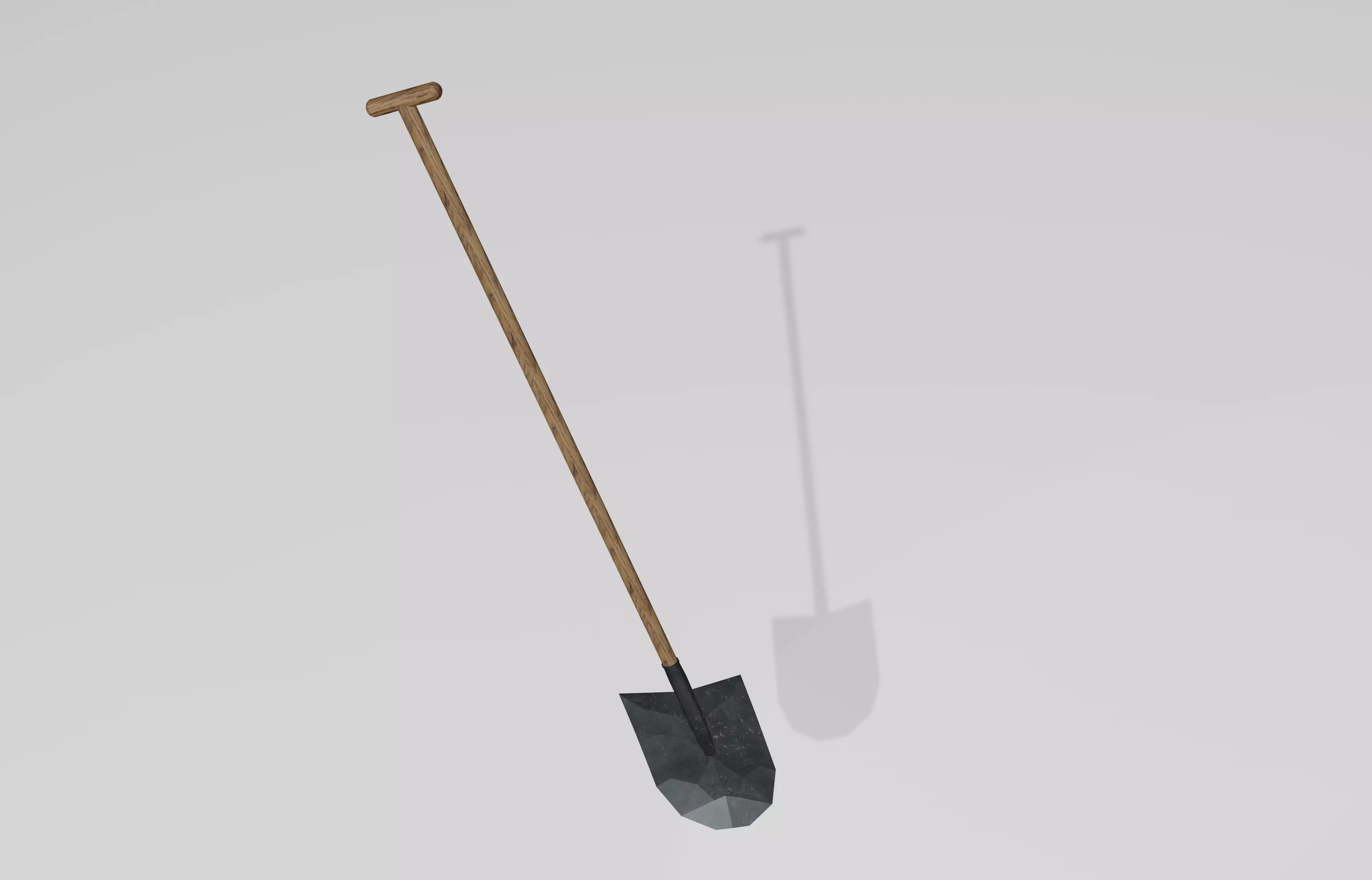 Shovel straight basic large made of wood and steel iron metal Low-poly 3D model_0