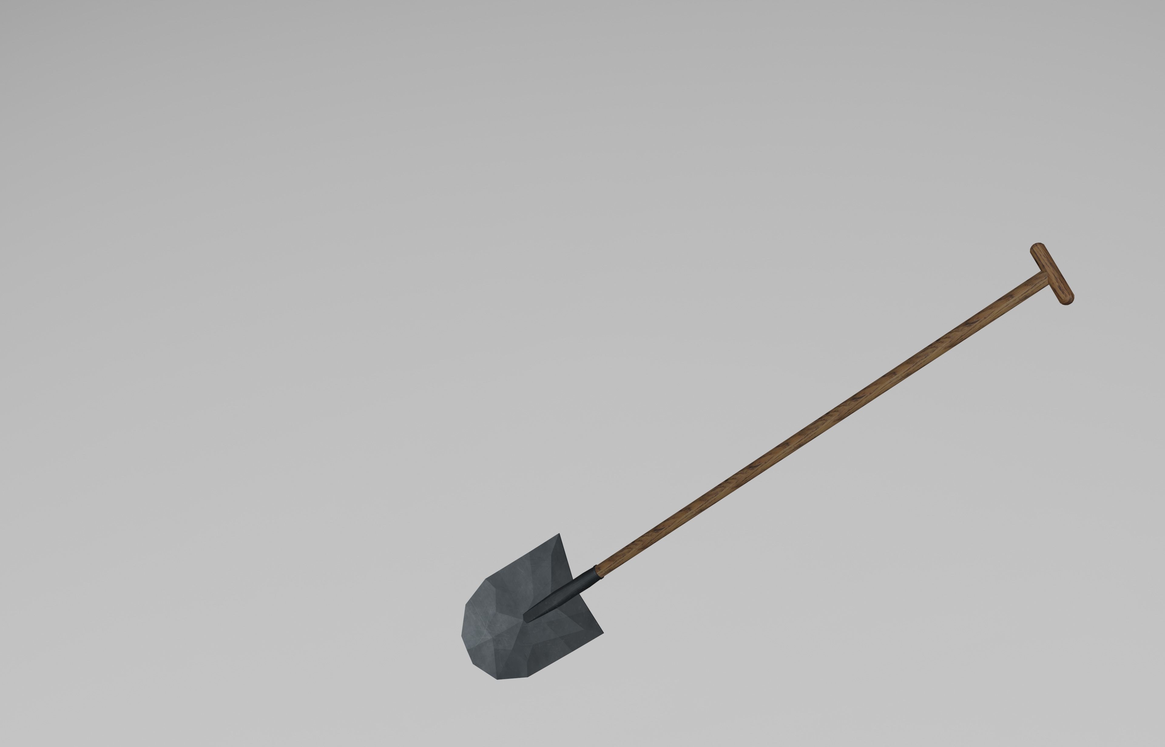 Shovel straight basic large made of wood and steel iron metal Low-poly 3D model_1