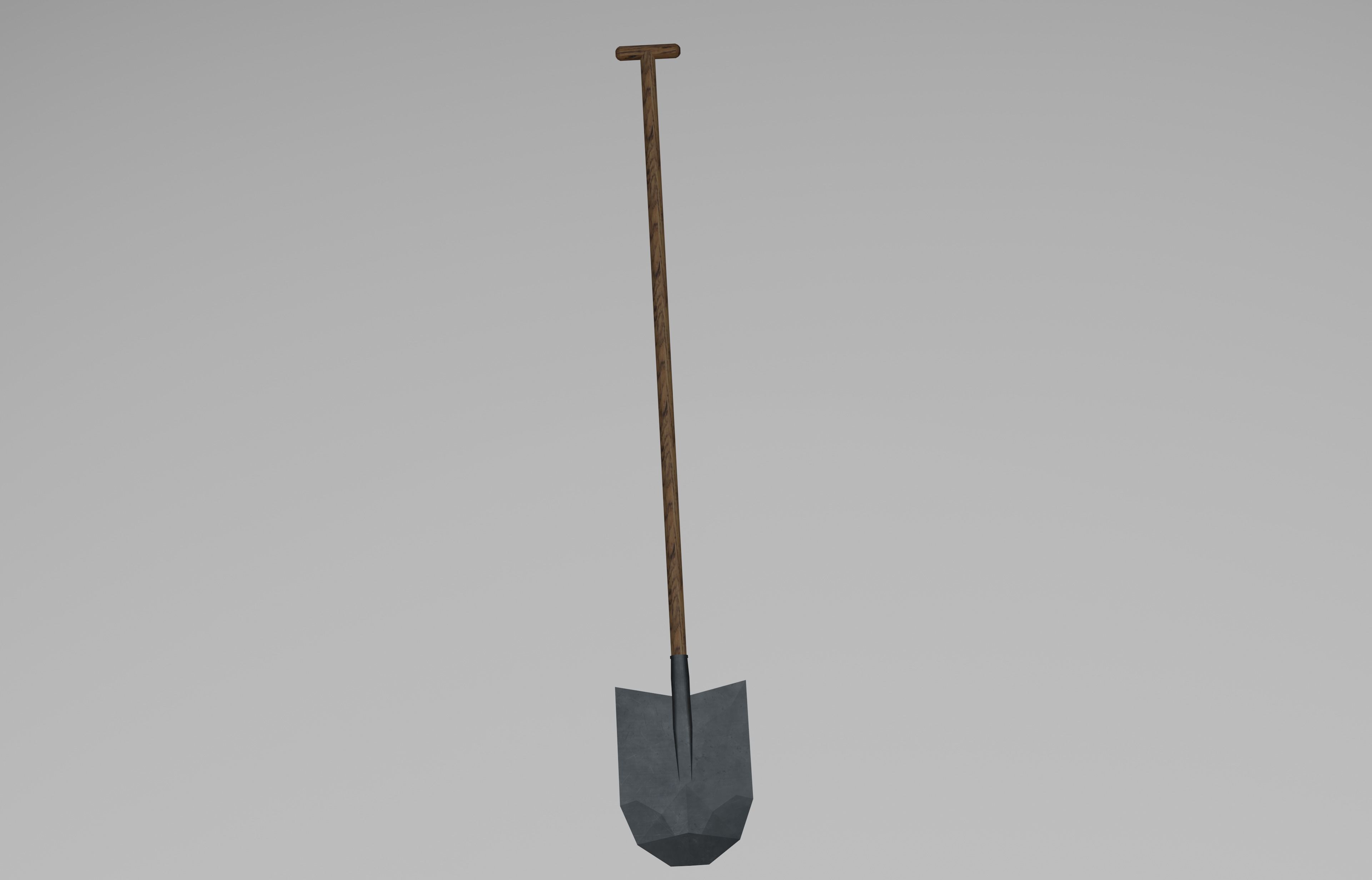Shovel straight basic large made of wood and steel iron metal Low-poly 3D model_3