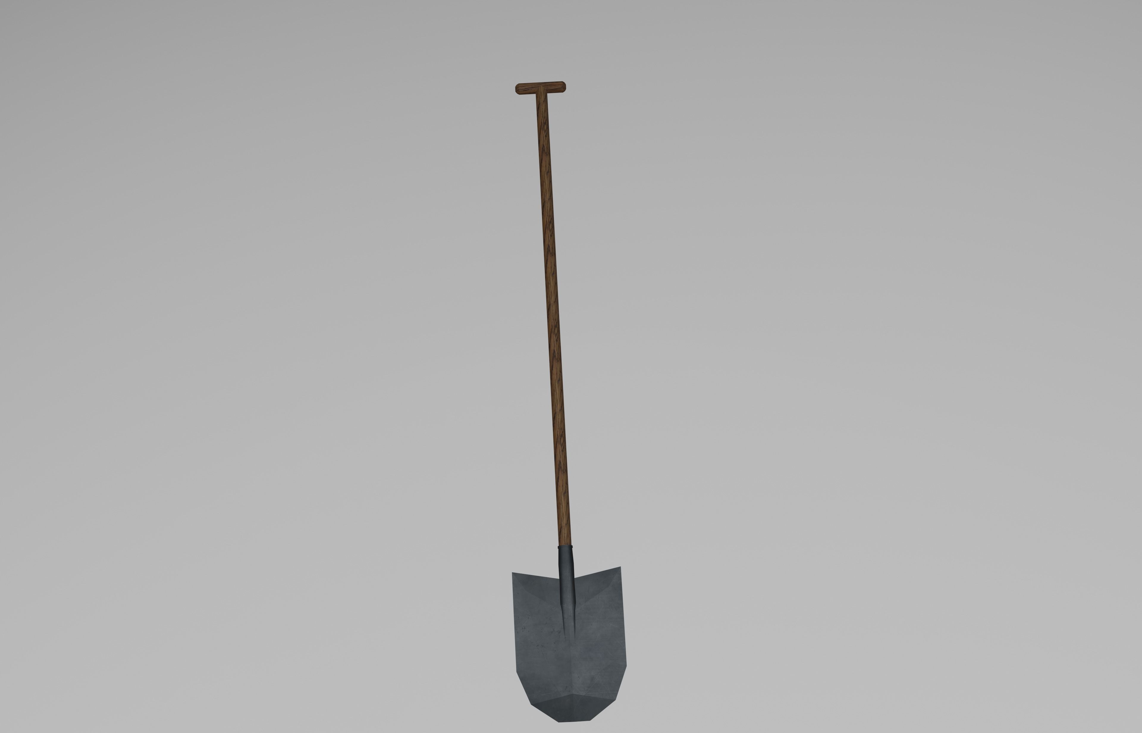 Shovel straight basic large made of wood and steel iron metal Low-poly 3D model_2