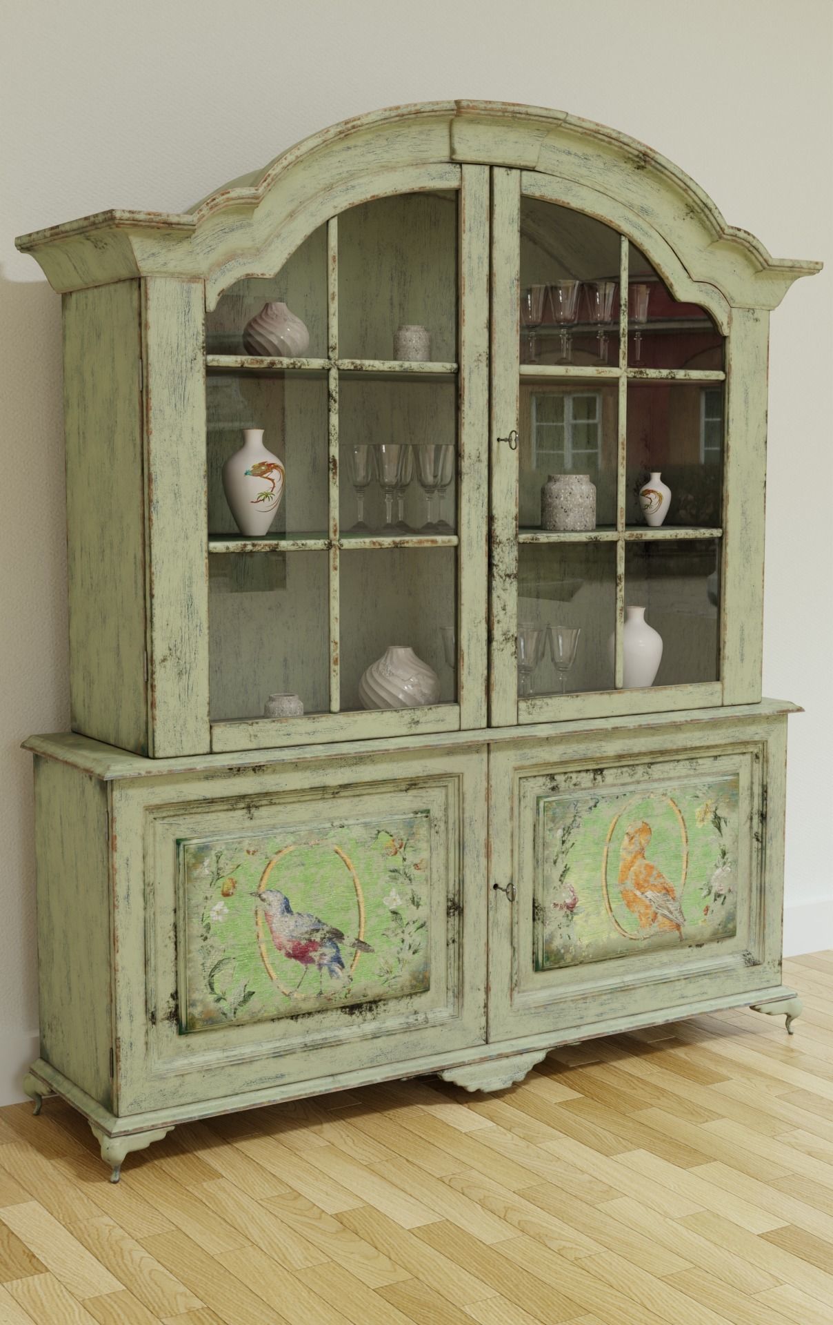 Old Furniture with layered paint Low-poly 3D model_1