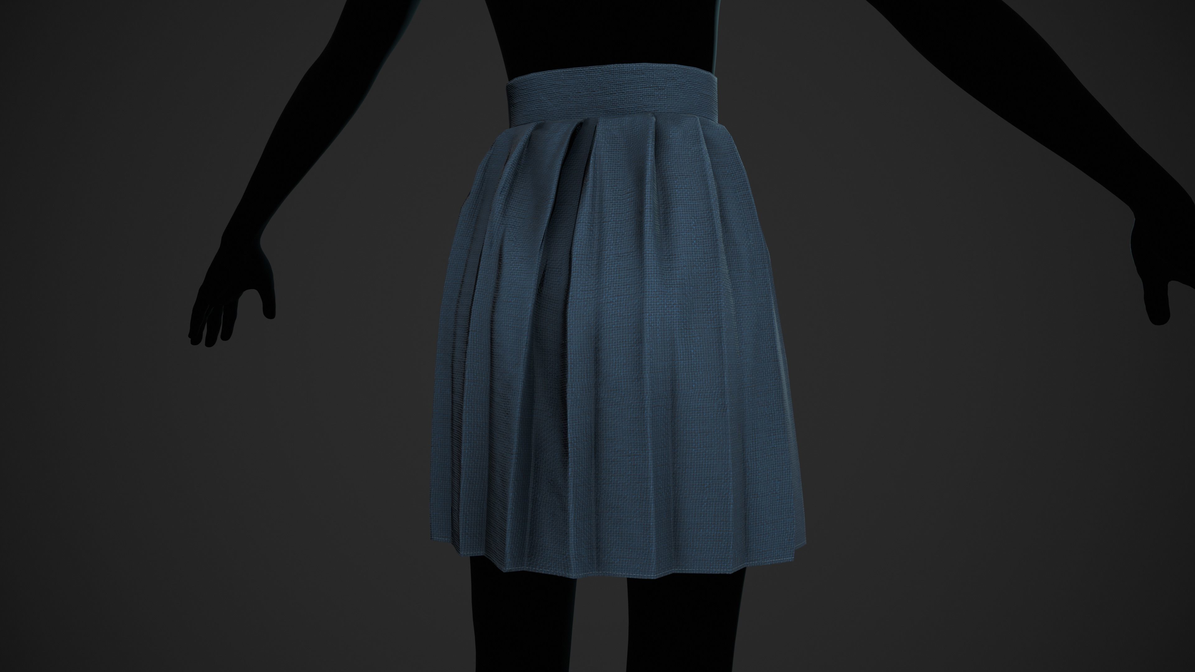 Blue Knife Pleated Skirt Low-poly 3D model_3
