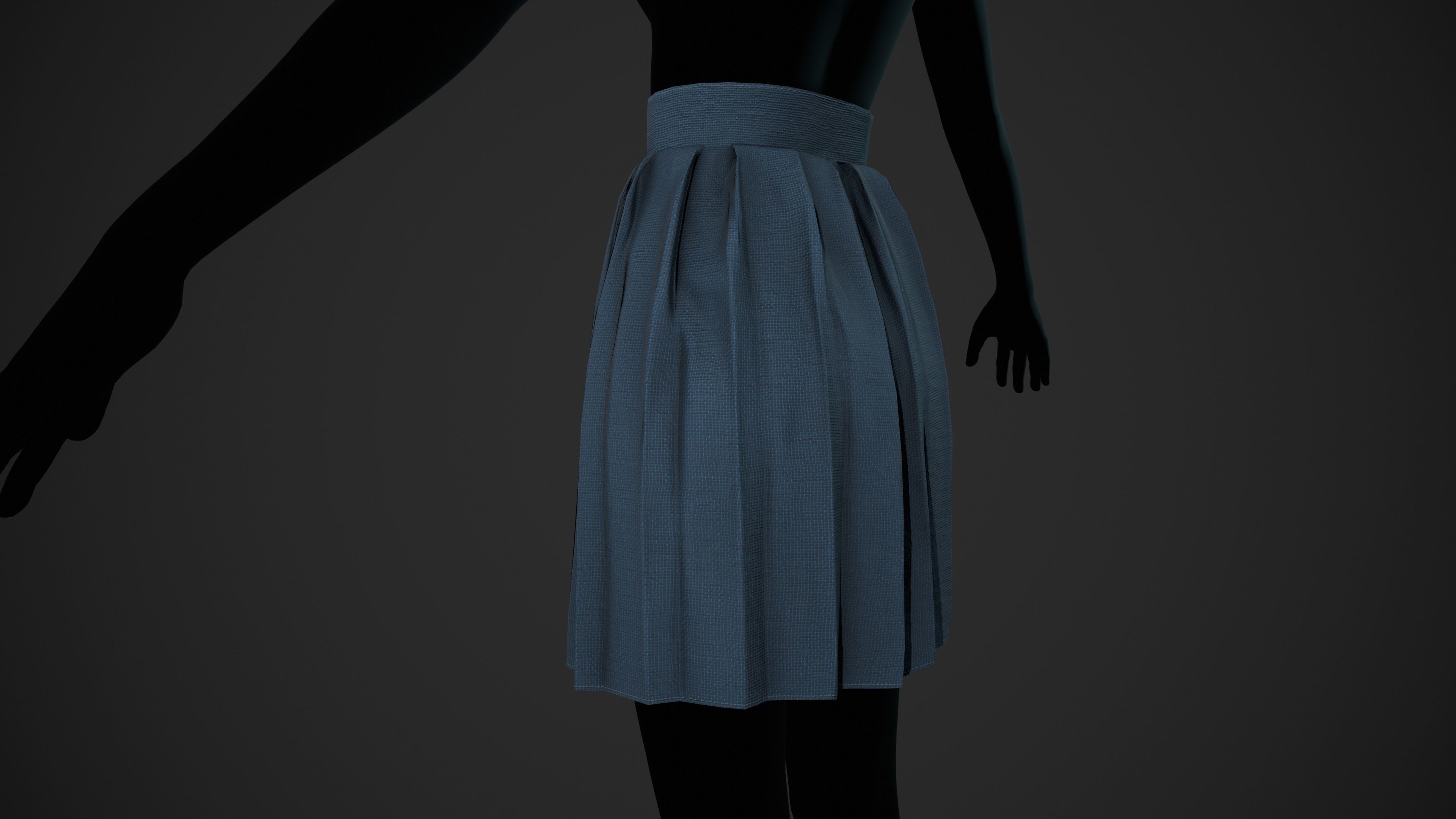 Blue Knife Pleated Skirt Low-poly 3D model_4