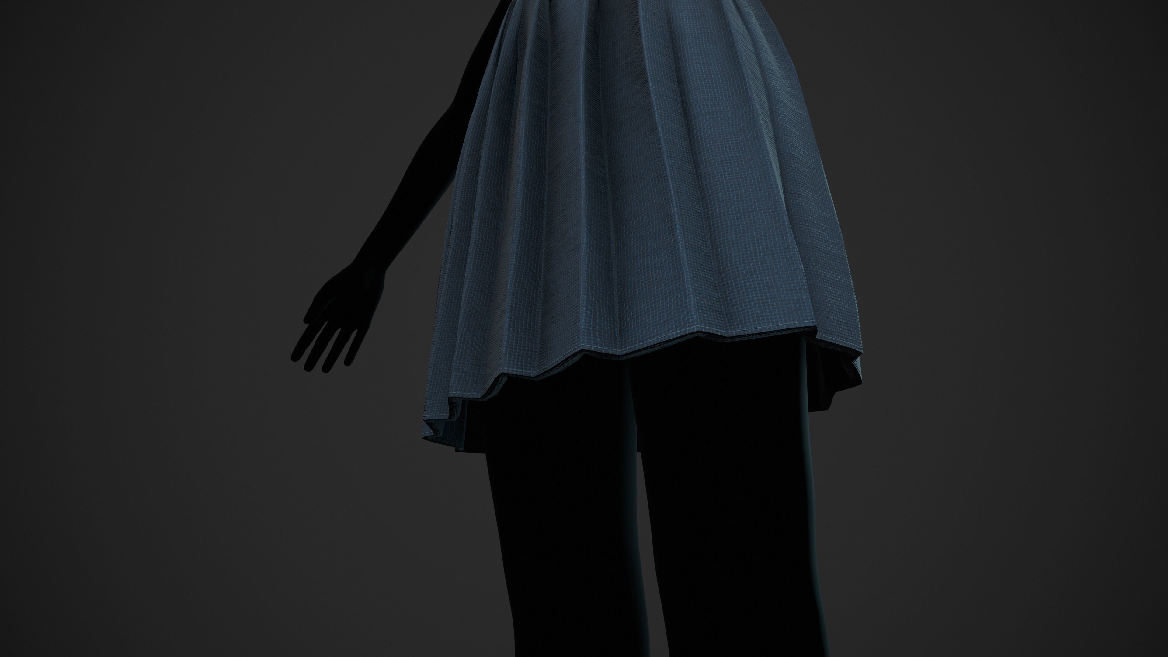 Blue Knife Pleated Skirt Low-poly 3D model_8