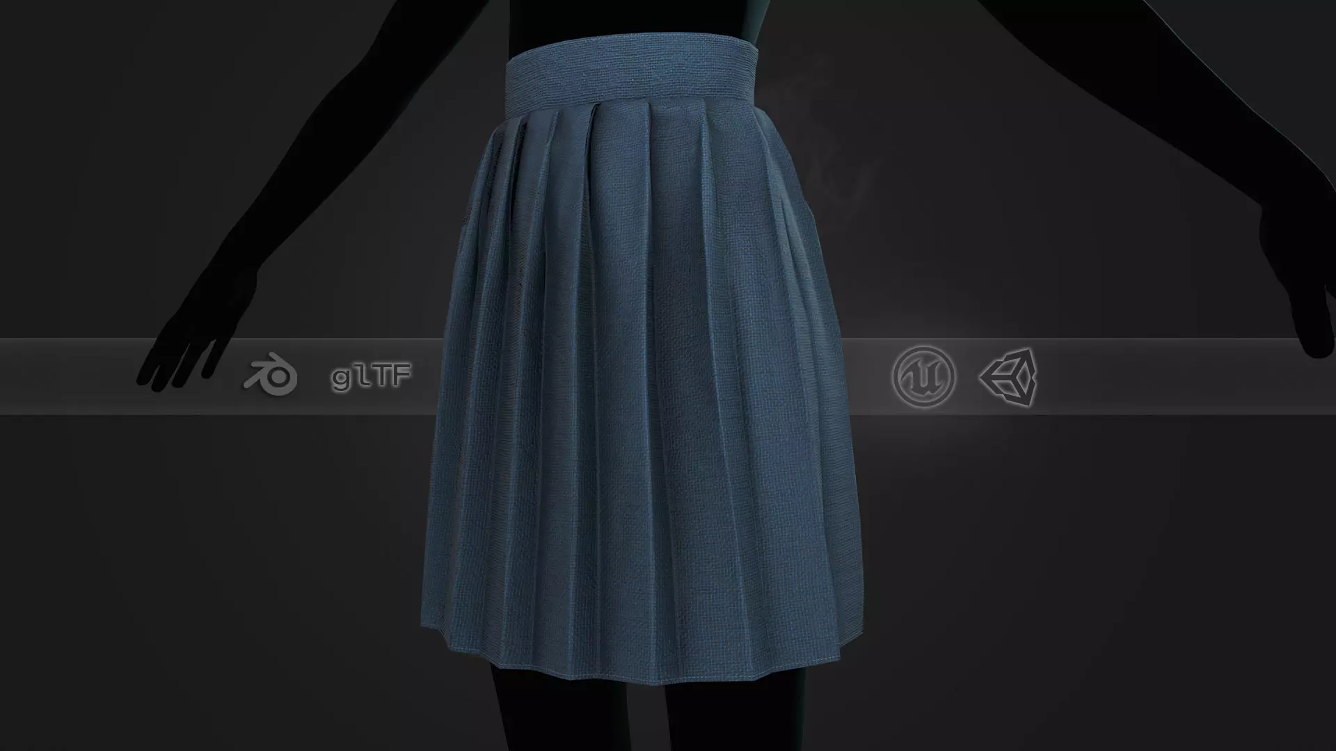 Blue Knife Pleated Skirt Low-poly 3D model_0