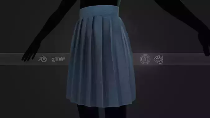 Blue Knife Pleated Skirt Low-poly 3D model