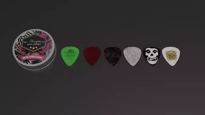Guitar Picks and Pick case Free 3D model