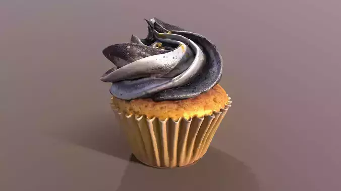 Elegant Golden Flakes Cupcake Low-poly 3D model