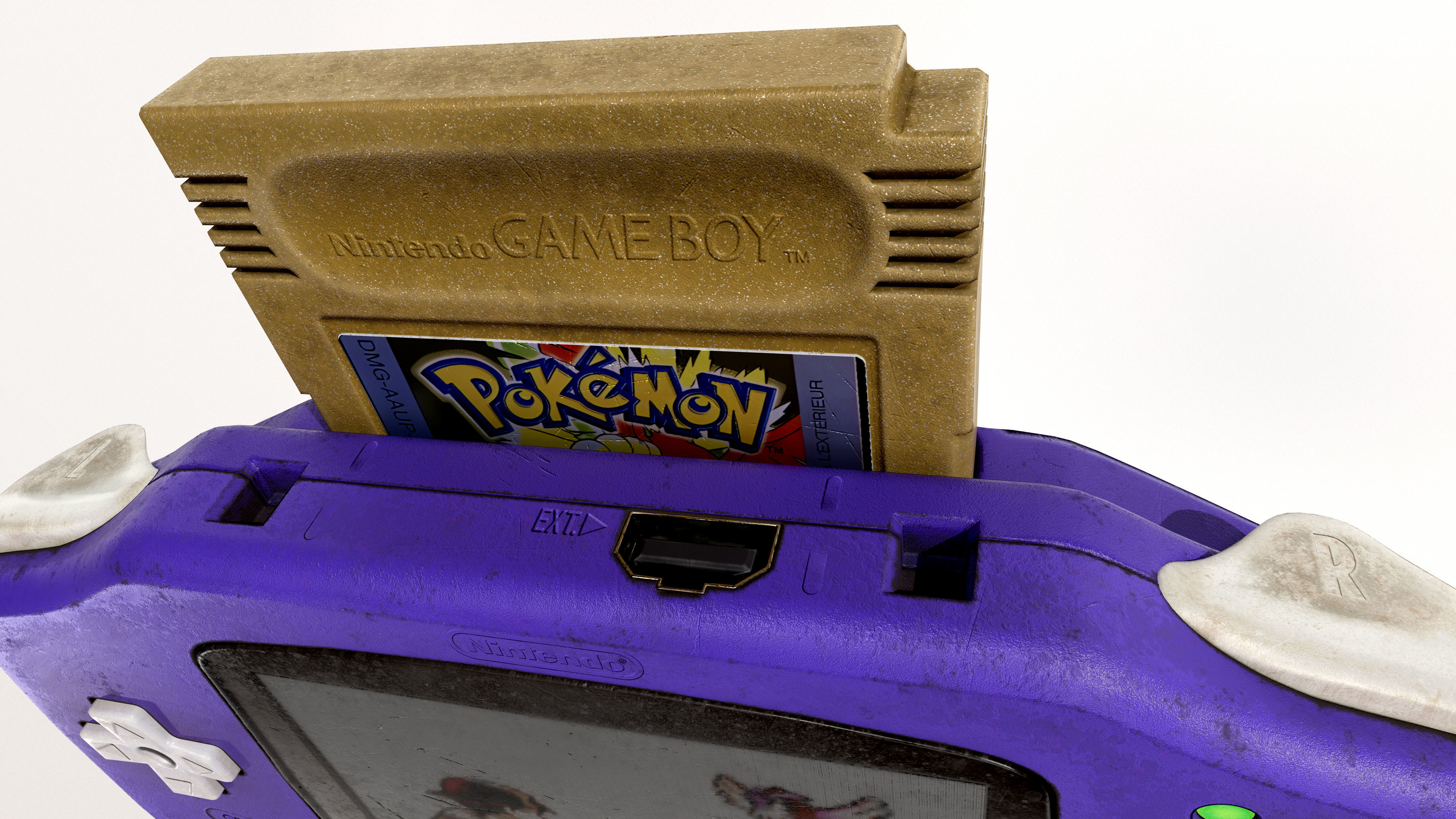 Gameboy Advance plus Pokemon Gold Cartridge Low-poly 3D model_7