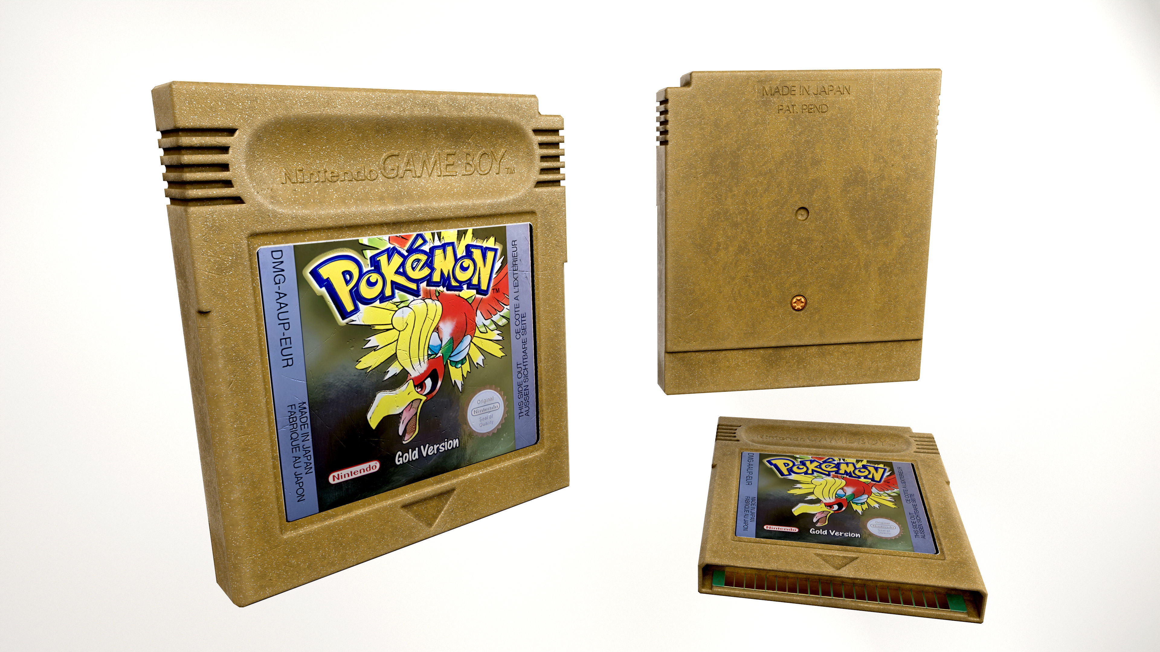 Gameboy Advance plus Pokemon Gold Cartridge Low-poly 3D model_3