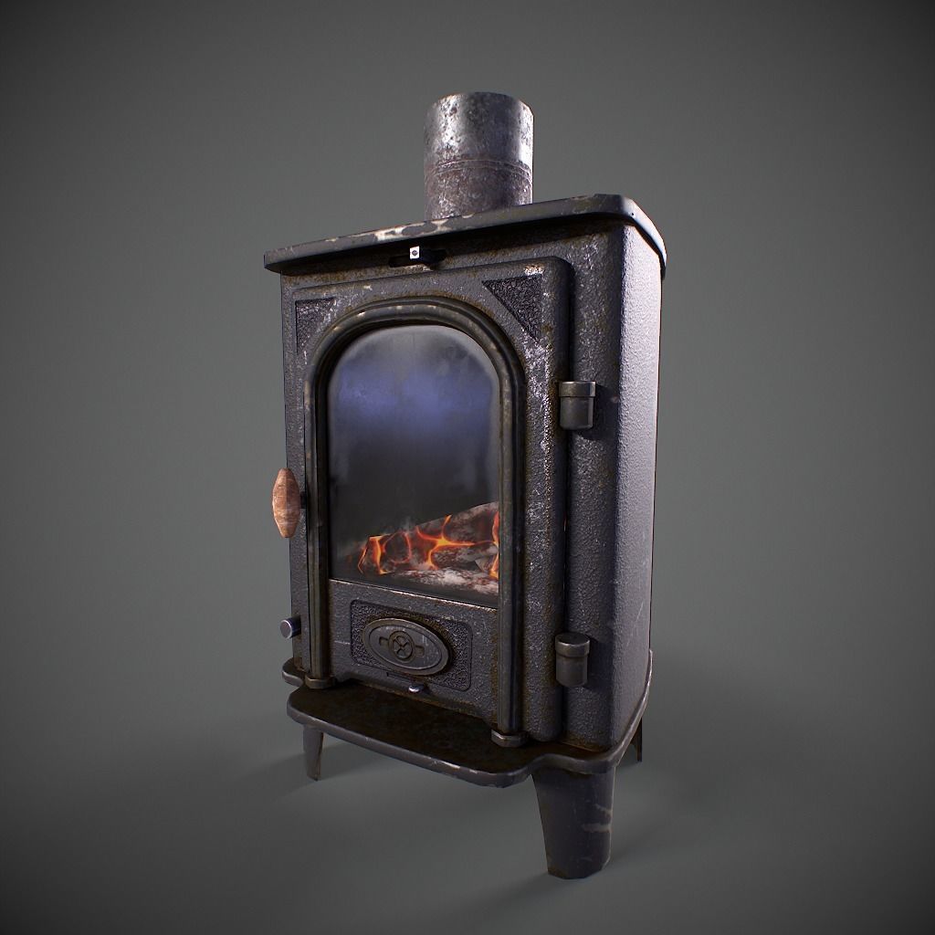 Log Burner Low-poly 3D model_2