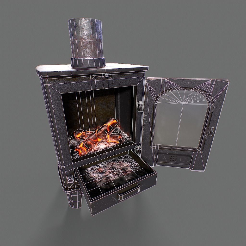 Log Burner Low-poly 3D model_23