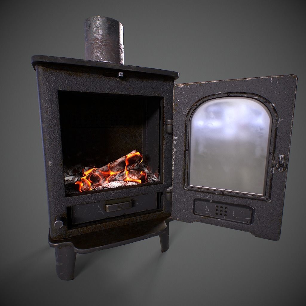 Log Burner Low-poly 3D model_12