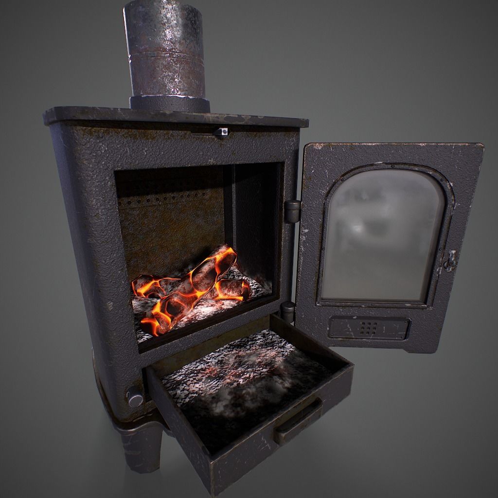 Log Burner Low-poly 3D model_14