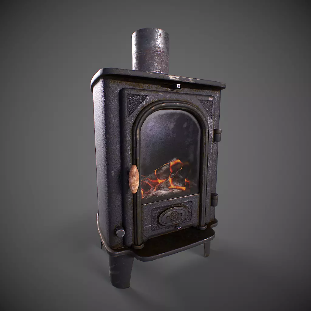 Log Burner Low-poly 3D model_0
