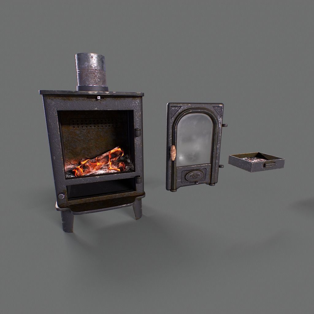 Log Burner Low-poly 3D model_20