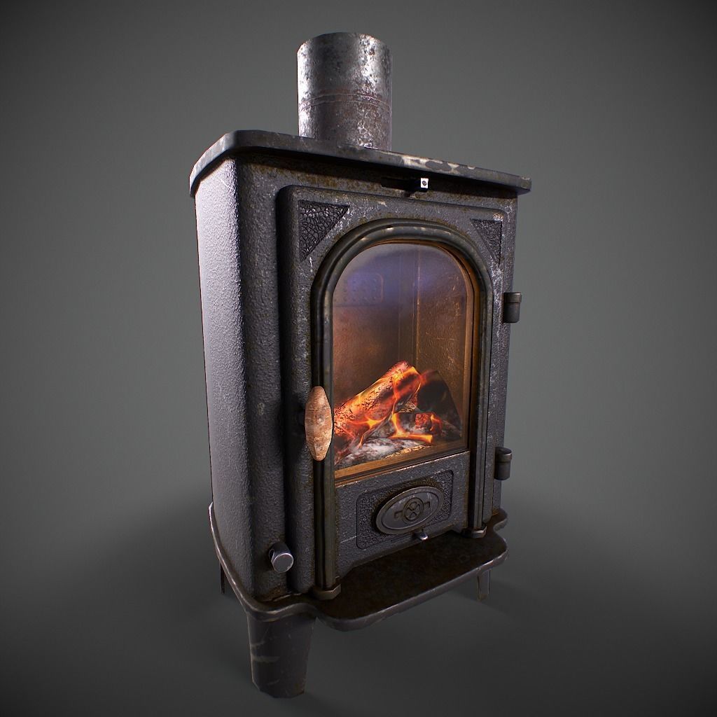 Log Burner Low-poly 3D model_10