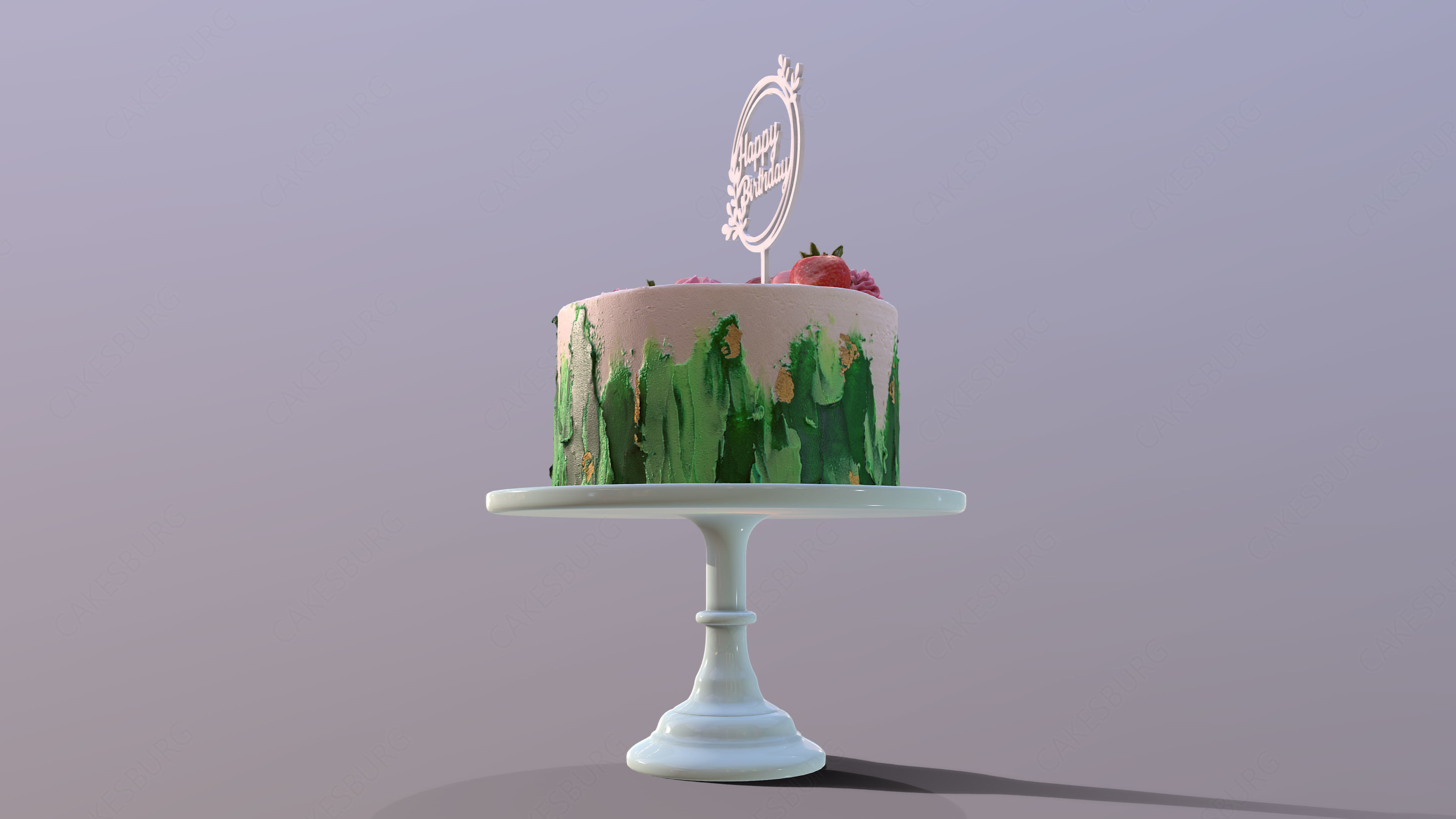 Elegant Jade Strawberry Swirl Birthday Cake Low-poly 3D model_8