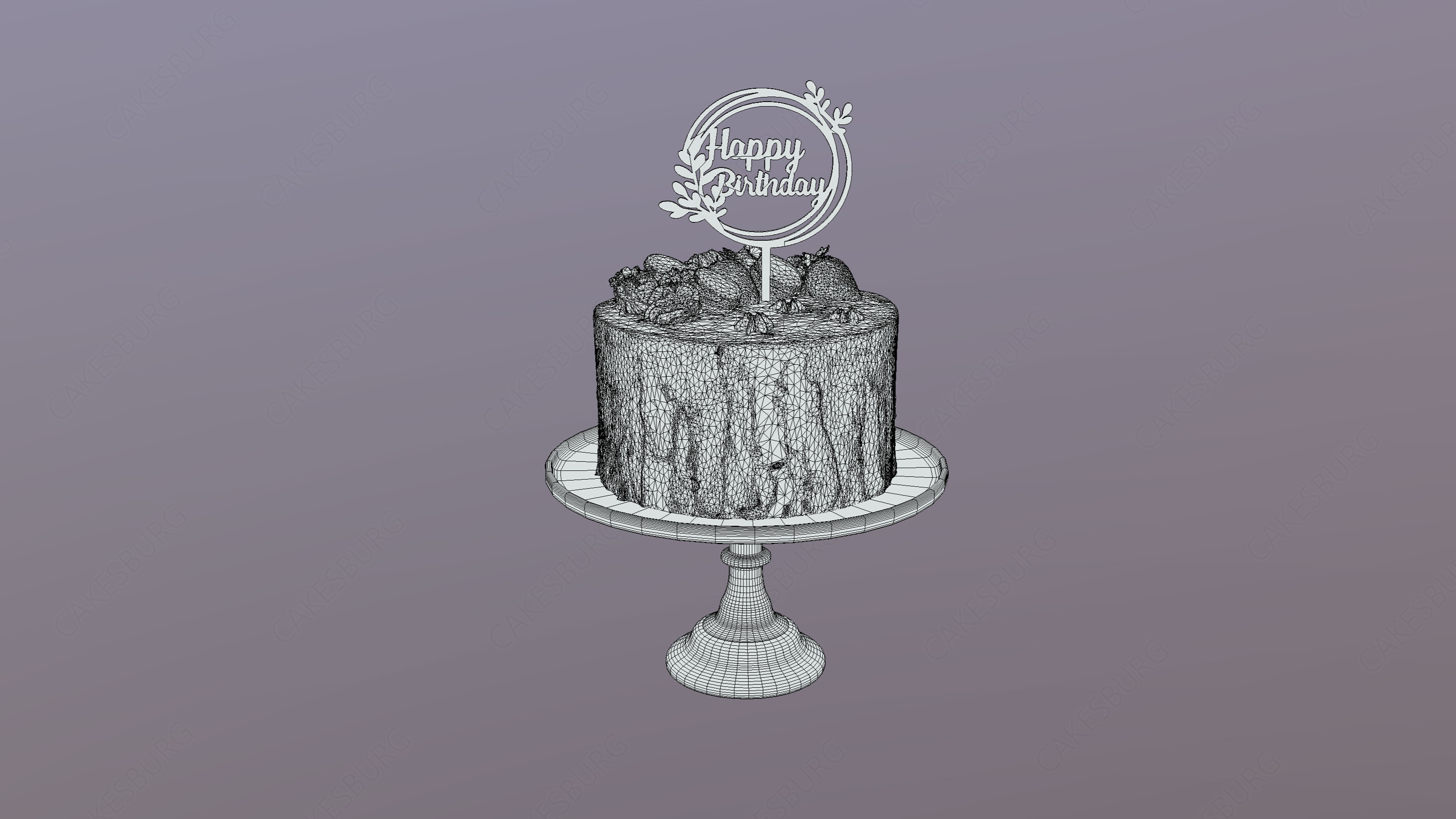 Elegant Jade Strawberry Swirl Birthday Cake Low-poly 3D model_9