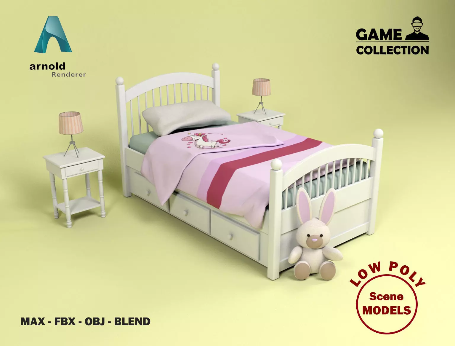 Bedroom Furniture 2 Low-poly 3D model_0