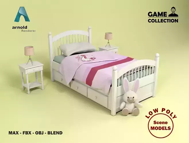 Bedroom Furniture 2 Low-poly 3D model