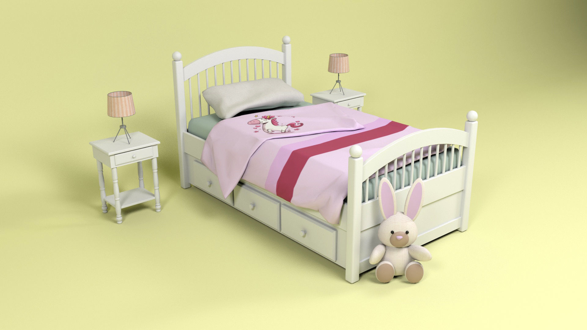 Bedroom Furniture 2 Low-poly 3D model_1