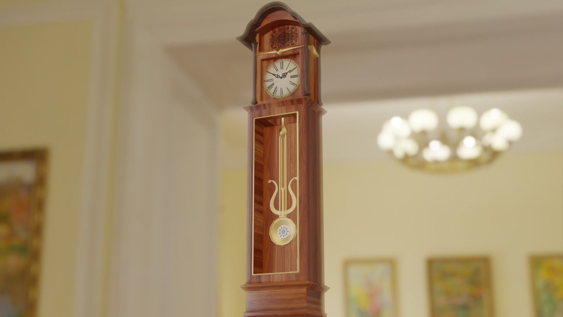 Retro Clock with hand-painted patterns 3D model_1