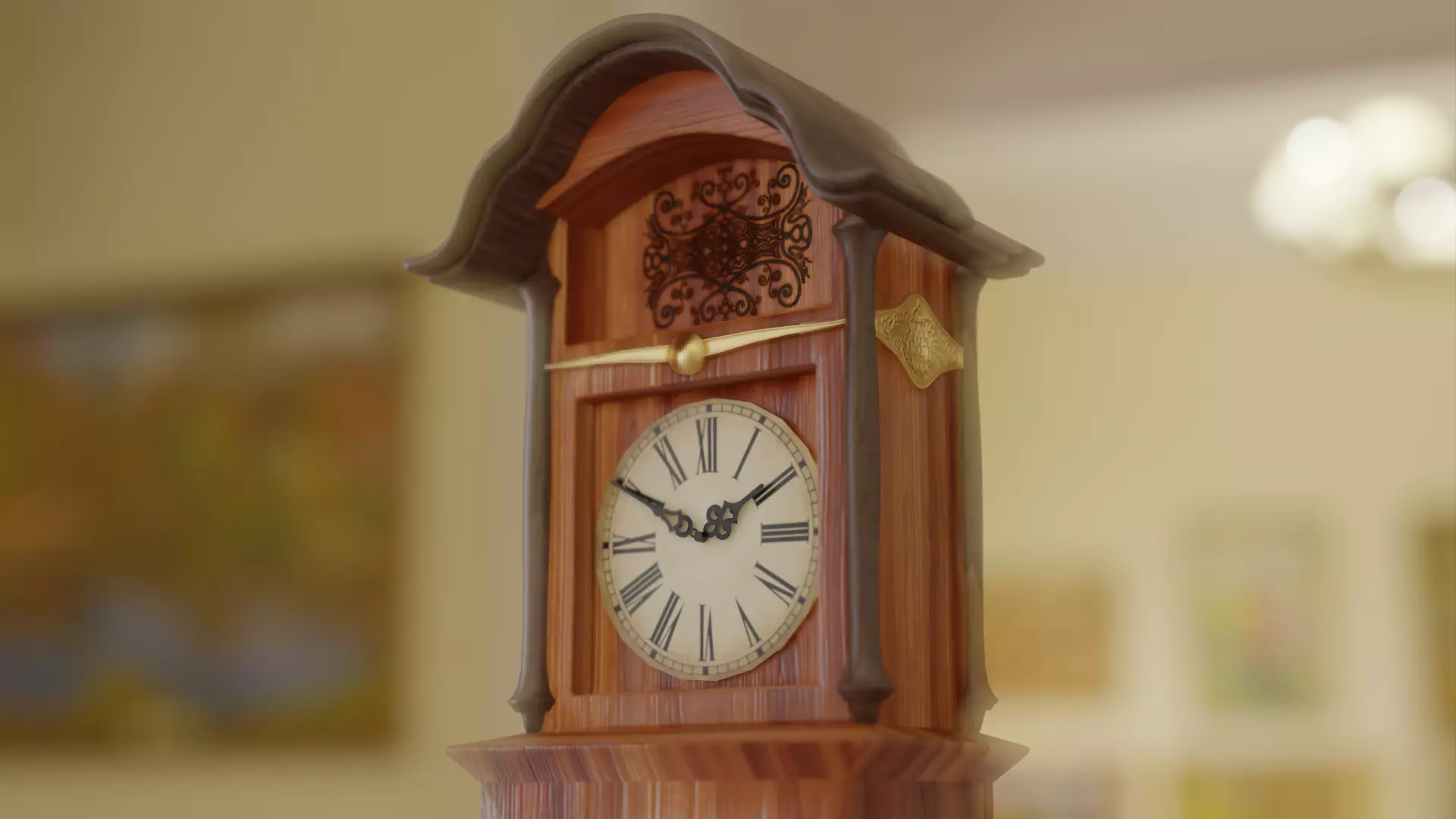Retro Clock with hand-painted patterns 3D model_0