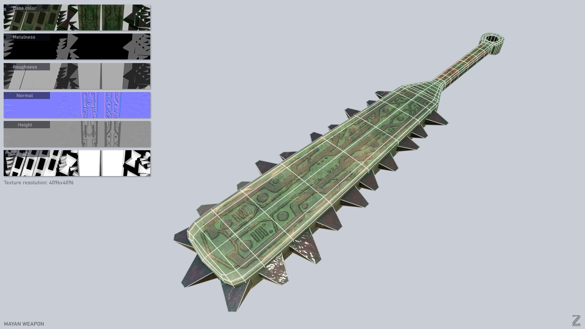 Mayan weapon Low-poly 3D model_1