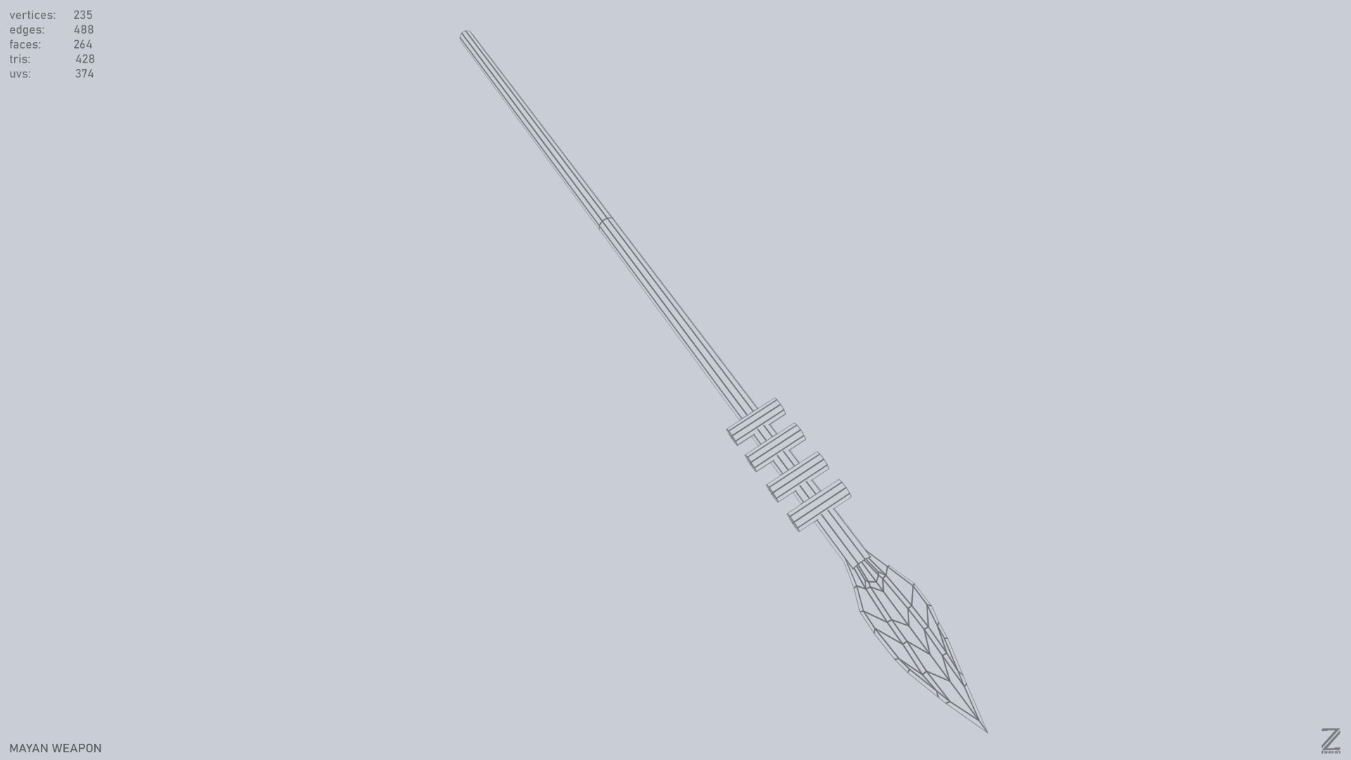 Mayan weapon Low-poly 3D model_11