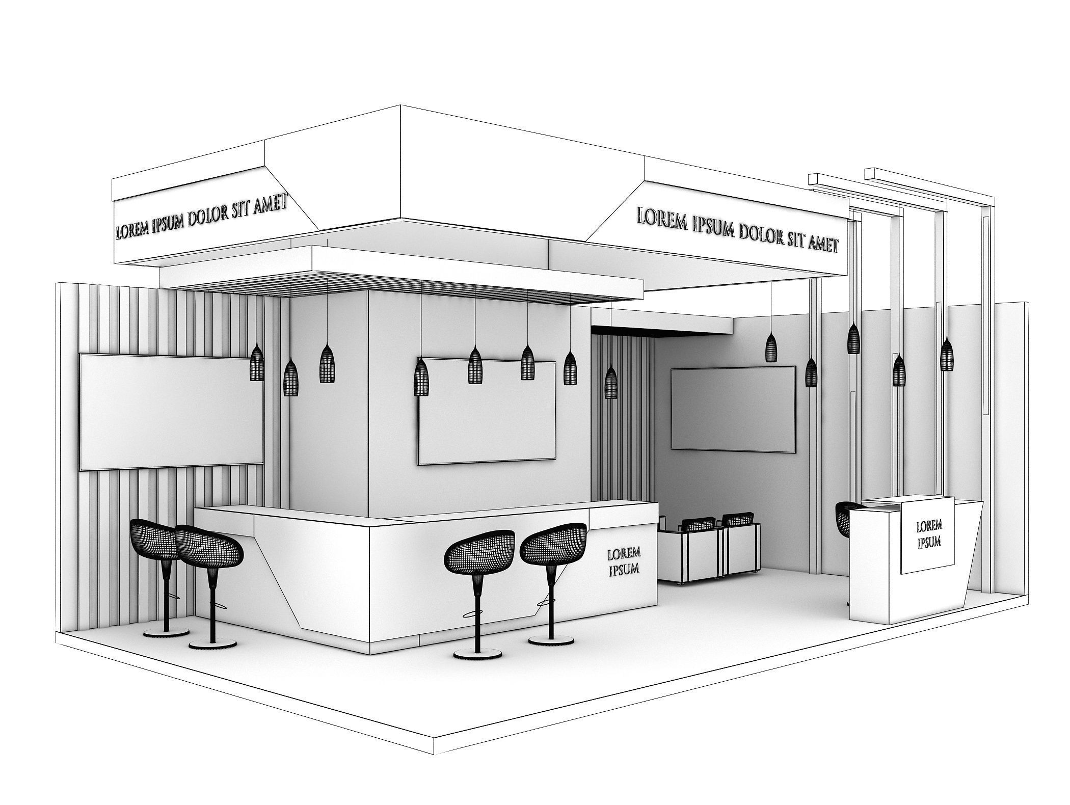 Booth Exhibition Stand Stall 8x5m Height 400 cm 2 Side Open 3D model_6