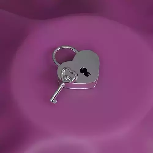 Heart shaped small padlock with key 3D model