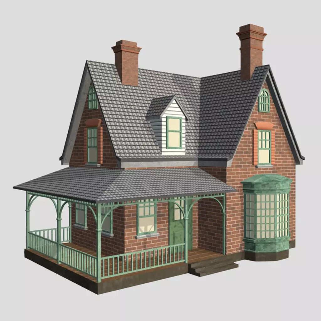 American Style Cottage - Town House Model Low-poly 3D model