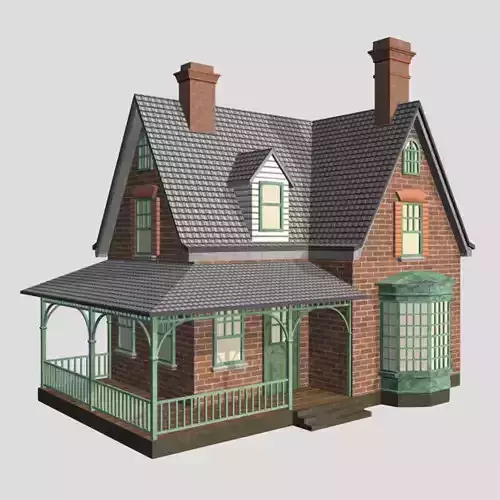 American Style Cottage - Town House Model  Low-poly 3D model