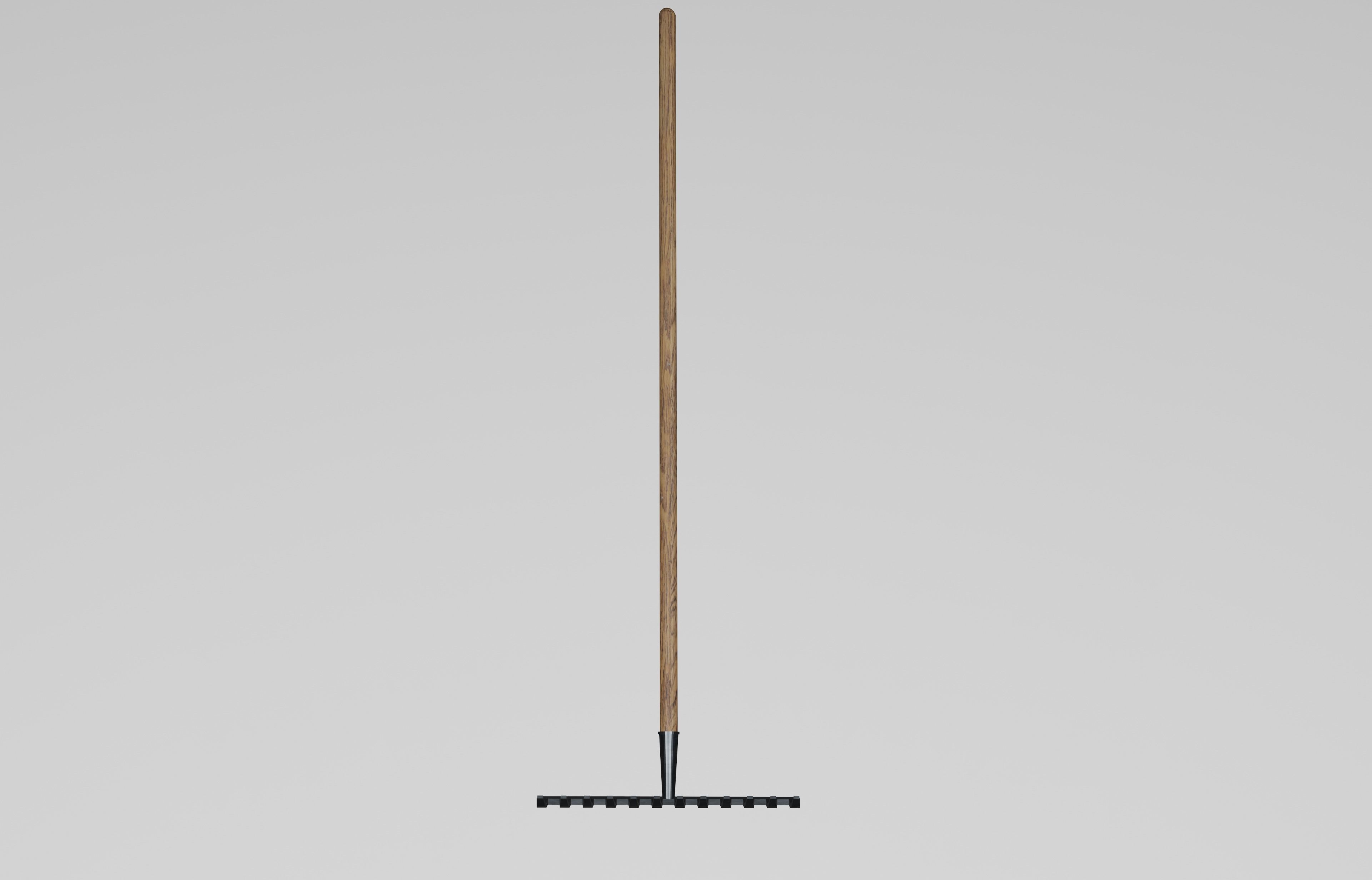 Rake made from wood and steel iron metal  Low-poly 3D model_2