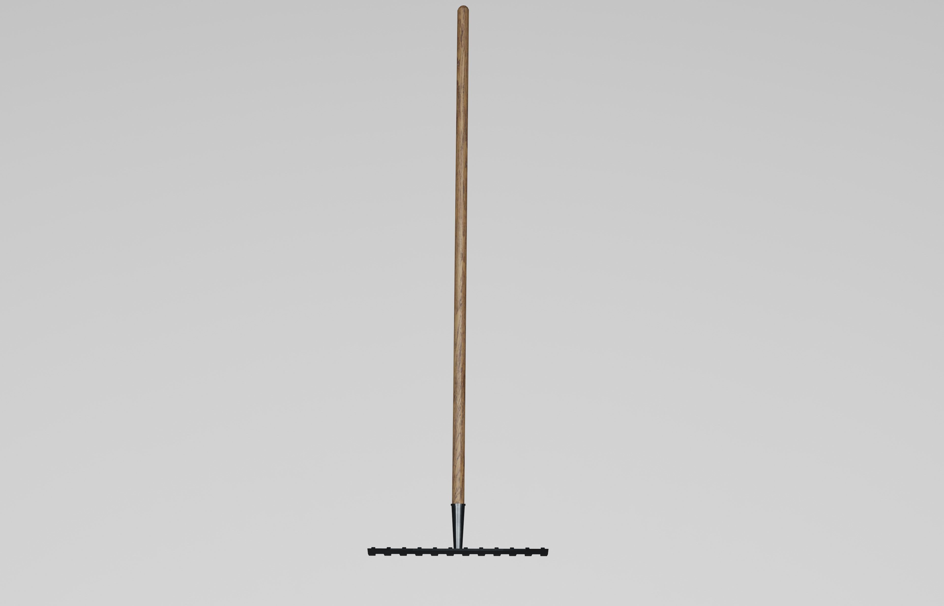 Rake made from wood and steel iron metal  Low-poly 3D model_3