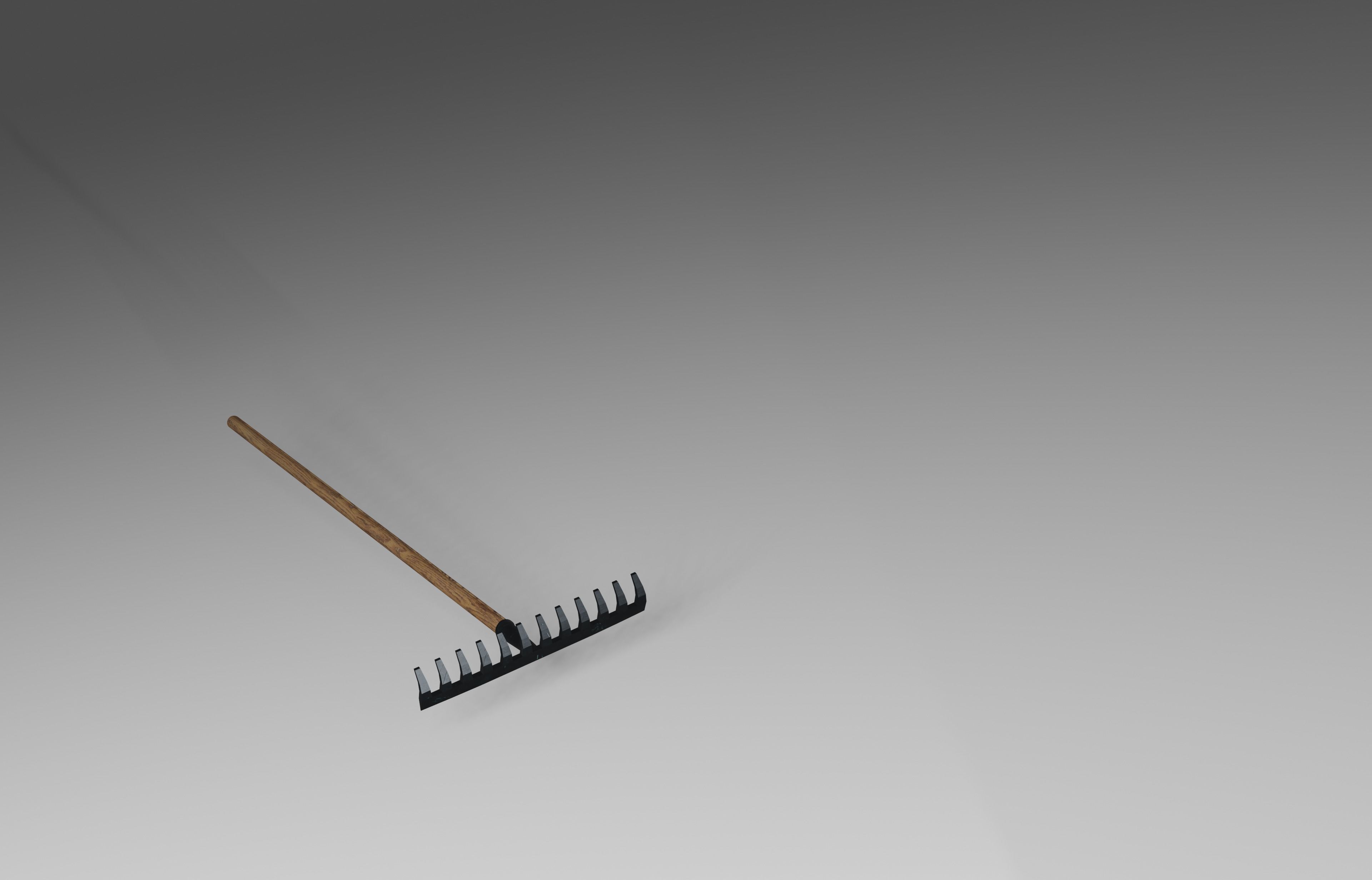 Rake made from wood and steel iron metal  Low-poly 3D model_1
