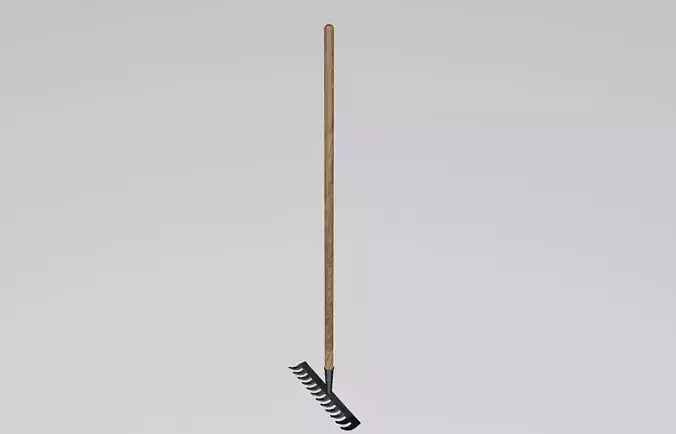 Rake made from wood and steel iron metal  Low-poly 3D model