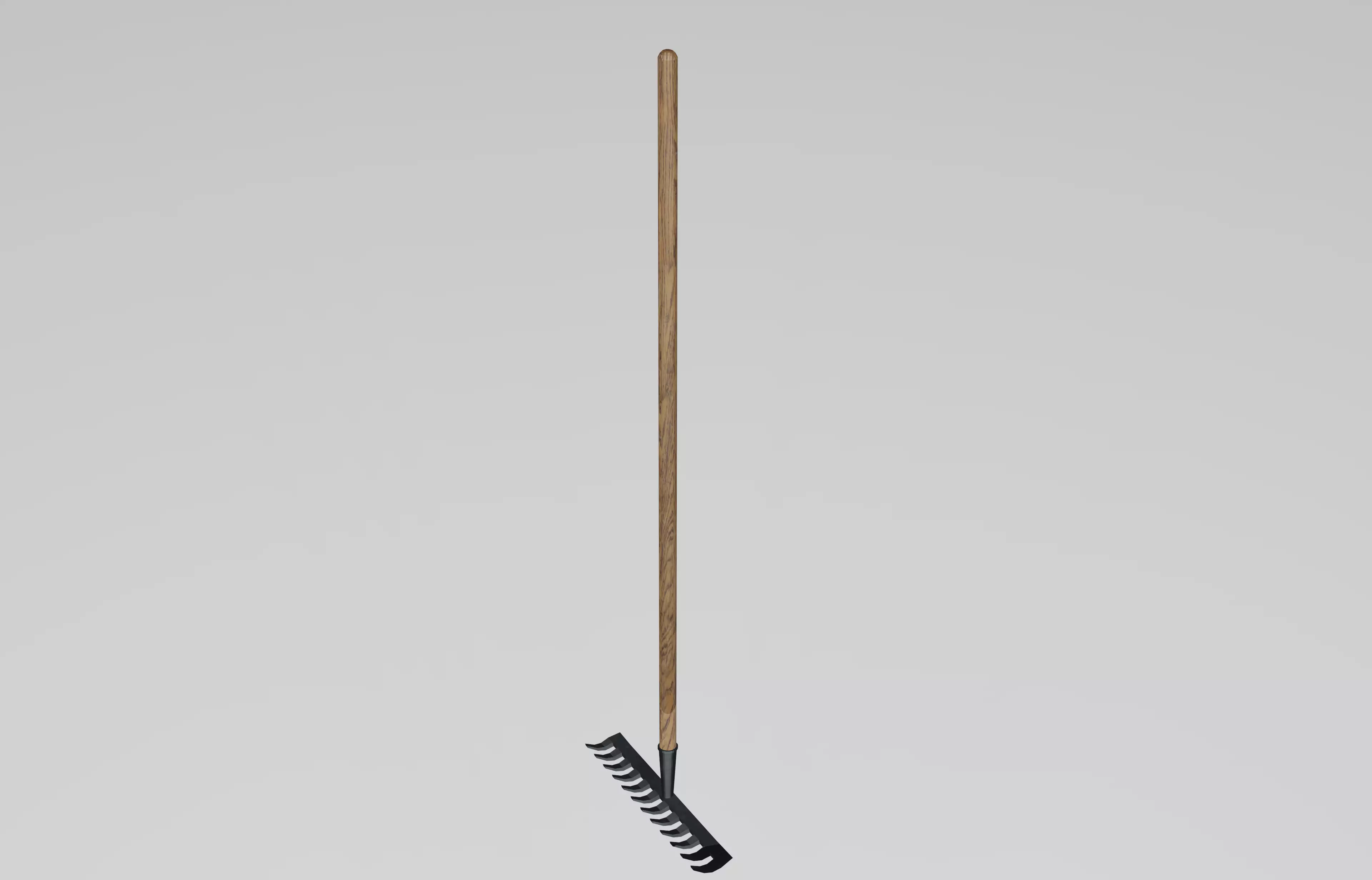 Rake made from wood and steel iron metal  Low-poly 3D model_0