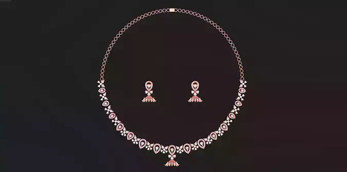 Women Pearls and pear gemstone Necklace with earrings Set