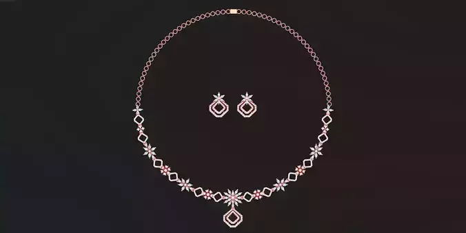Women square Necklace with earrings Set