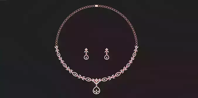 Women Pearls and marquise Necklace with earrings Set